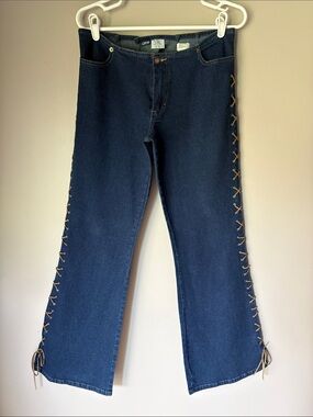 Vintage Rare Y2K 90s QPD Women’s Lowrise Hiphugger Lace Up Flared Jeans